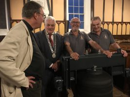 The Rector with Cllr O’Flynn and the two engineers from the UK who will be responsible for hanging the bells throughout the following week.